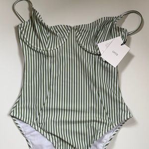 Onia green and white striped one piece swimsuit